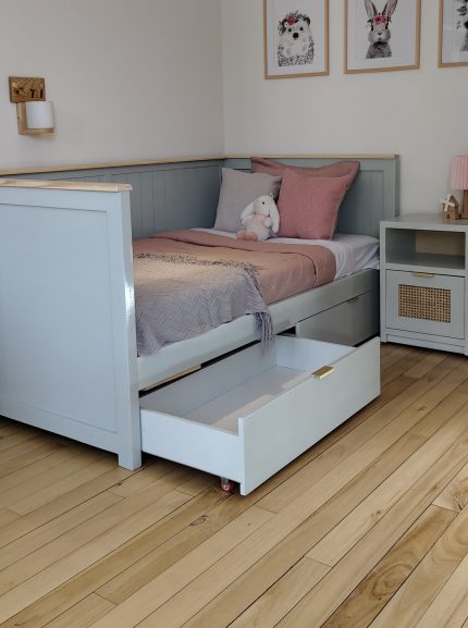 CAMA SOFÁ CON CAJONES – cama de pino con baranda desmontable y almacenamiento
