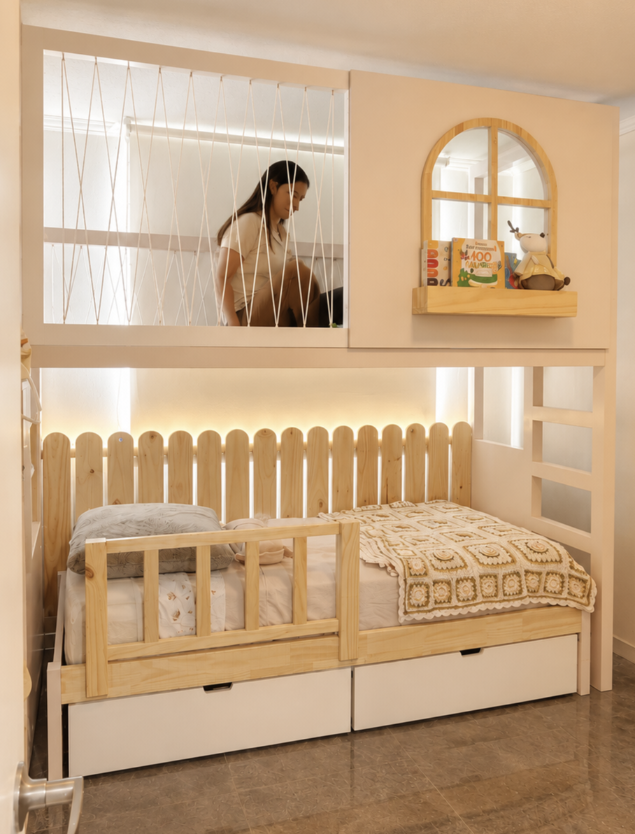 2026/07/1000075254.png ELEVACION CAMA ALTA ROSAL-con cajones, luces y baranda - Imagen 1